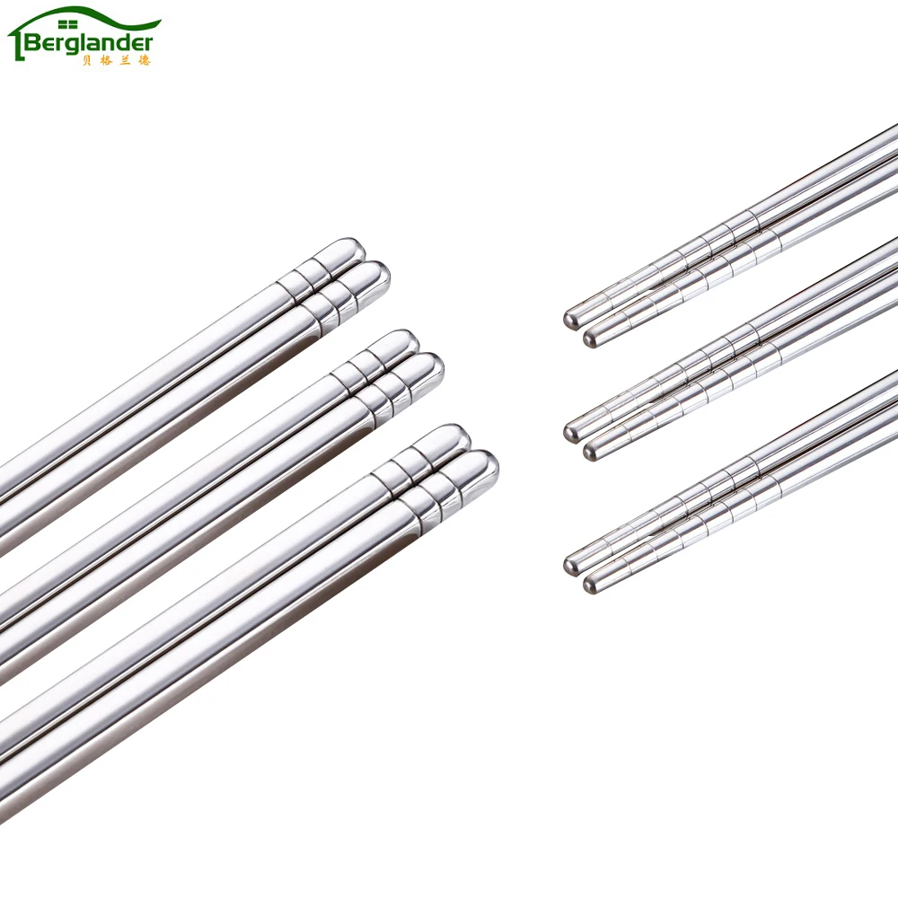 BERGLANDER 5 Pair 304 Stainless Steel Chopsticks Set Chinese Sliver Non