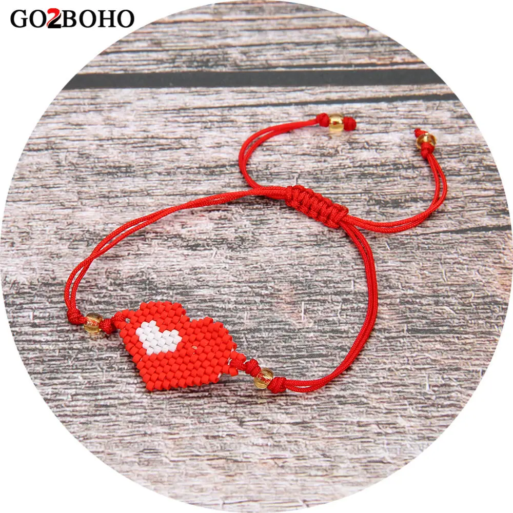 

Go2boho Dropshipping Red Heart Bracelet Rope Bracelets Delicas MIYUKI Seed Beads Friendship Women Jewelry Valentine's Day Gifts