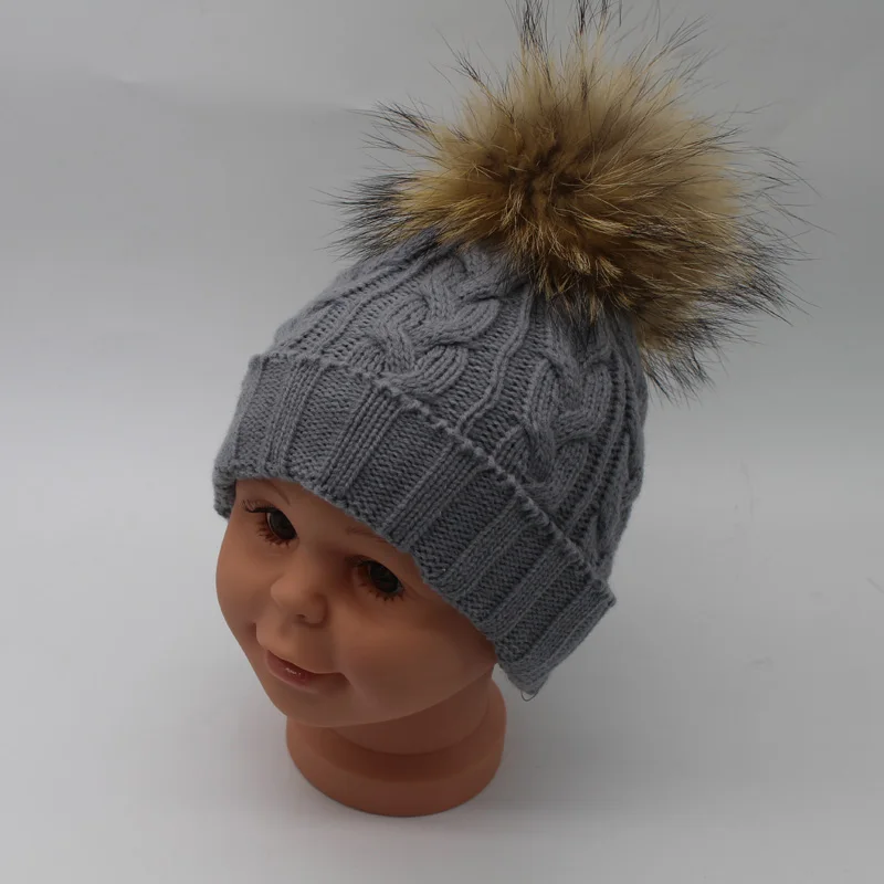 Fur pompom hat children baby winter beanie hats wool knitted caps For kids girls FURANDOWN