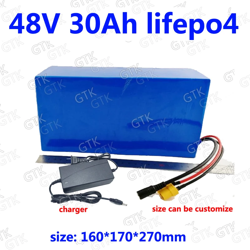 

GTK customize 48V 30AH Lifepo4 lithium battery BMS for 2800w inverter go cart Tricycle solar Scooter bike tricycle + 5A charger