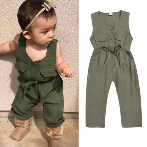 Toddler Kids Baby Girl Green Sleeveless Romper 1Pc Setin Clothing Sets
