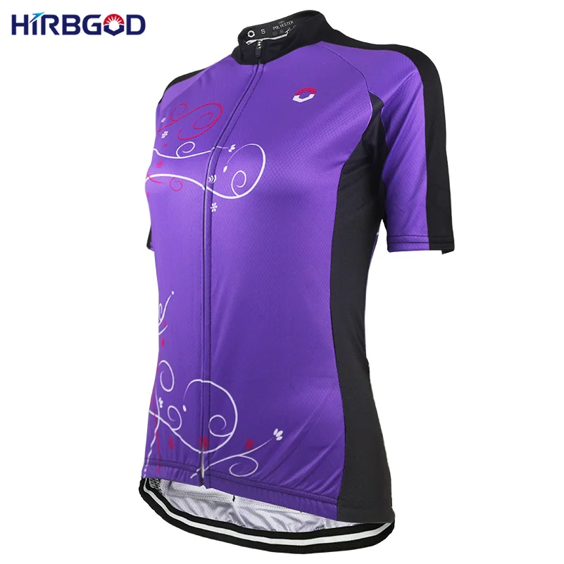 HIRBGOD Stylish Womens Flower Print Cycling Jersey Short Sleeve Spot