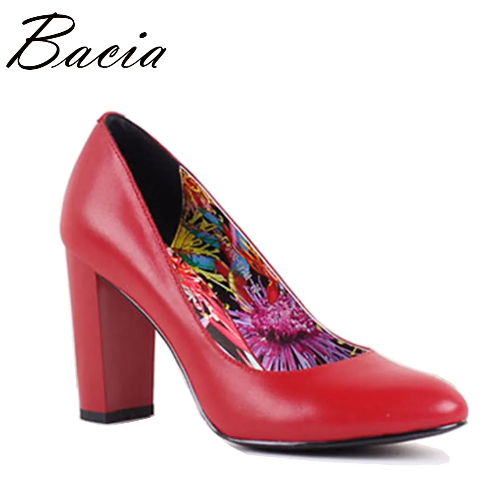 

Bacia Suede & Sheepskin Thick Heels Genuine Leather Round Toe Pumps Colorful Insole High Heel Quality Shoes Size 35-40 NEW SB034