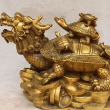 2" Chinesse Бронзовый Богатство YuanBao Деньги Дракон Черепаха черепаха Семьи Статуя