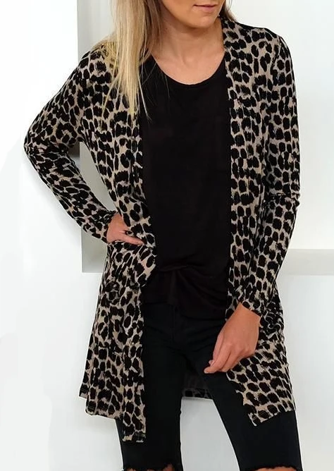 

2018 Autumn Women Long Cardigan Leopard Printed Long Sleeve Femme Cardigan Sweaters Fashion Women's sweater Open Stitch
