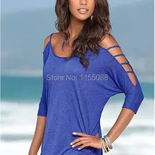 100 шт/лот модный режим Frauen футболка Топы Neue Sommer Weg Der Schulter Slash шеи Langarm Baumwolle футболка Schnallen T Топы