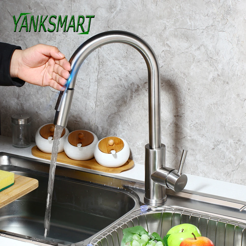 

YANKSMART Touch Control Kitchen Faucets Stainless Steel Smart Sensor Kitchen Mixer Faucet Kitchen Pull Down Sink Tap Faucet