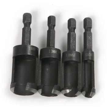 

4pcs 1/4 Hex Shank 4Pcs Carbon Steel Wood Work Plug Cutter Cutting Power Tool Drill Bit Set DIY ,6,10,13,16mm