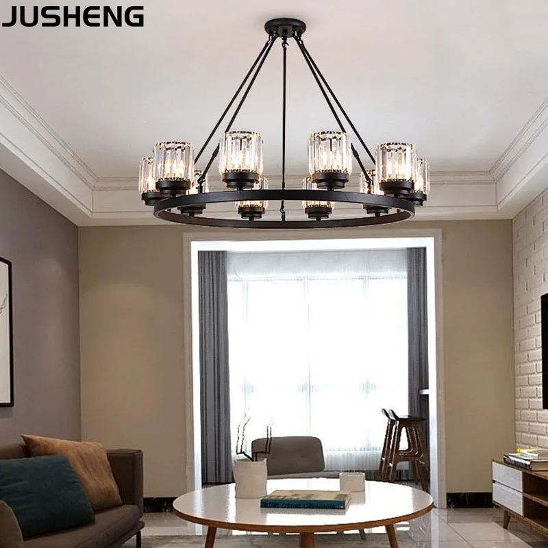 

JUSHENG Modern LED crystal chandelier E27 bulb 3/6/8/10 head retro hotel restaurant bedroom living room lighting wrought iron ho