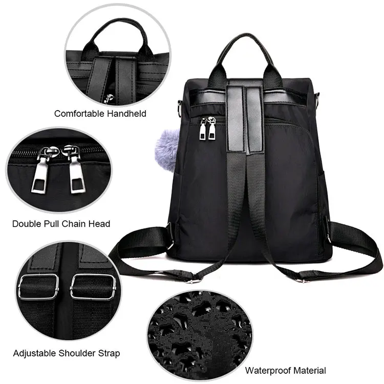 Рюкзак с защитой от кражи, женская сумка, рюкзак из нейлона, легкая школьная сумка на плечо для девочек, водостойкая