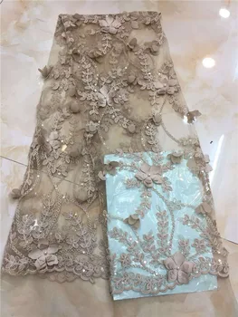 

2019 Amazing sequins lace fabric Nigerian gold fabric high quality african 3D tulle lace Sequins fabric for Wedding Dresses