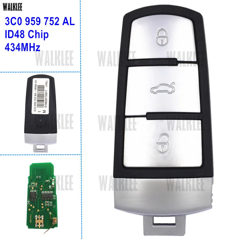 WALKLEE 3C0959752AL Автомобильный Дистанционный смарт-ключ подходит для VW/VOLKSWAGEN PASSAT/CC/MAGOTAN 3C0 959 752 AL 202AL 434 МГц