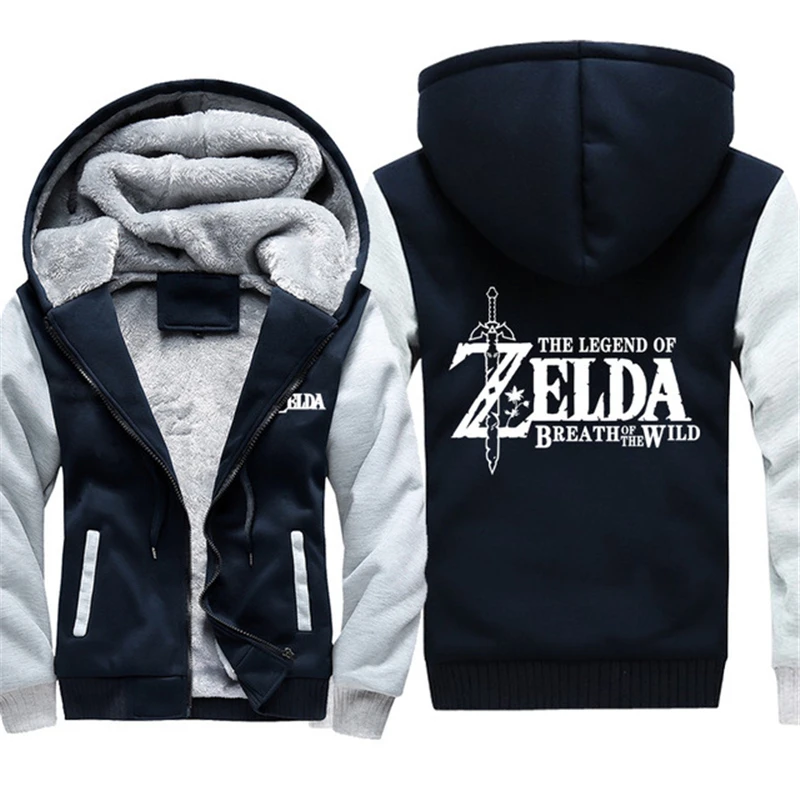 2017 winter High Quality The Legend of Zelda Link Men's Thicken Hooded Women Anime Zipper Coat