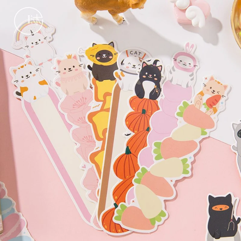 

30pcs/box Creative Student Bookmark Cute cat diary Stationery Bookmark Paper Cartoon Promotional Gift message card Bookmark