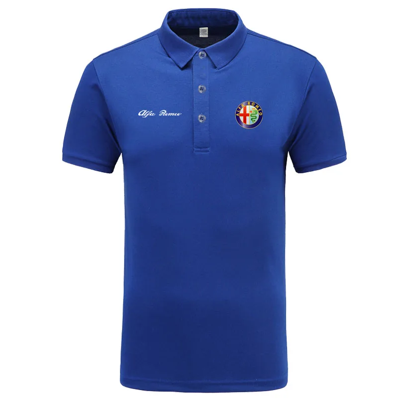 Новая классическая рубашка поло с логотипом Alfa Romeo, Мужская брендовая одежда, повседневная однотонная летняя рубашка поло из хлопка - Цвет: Синий