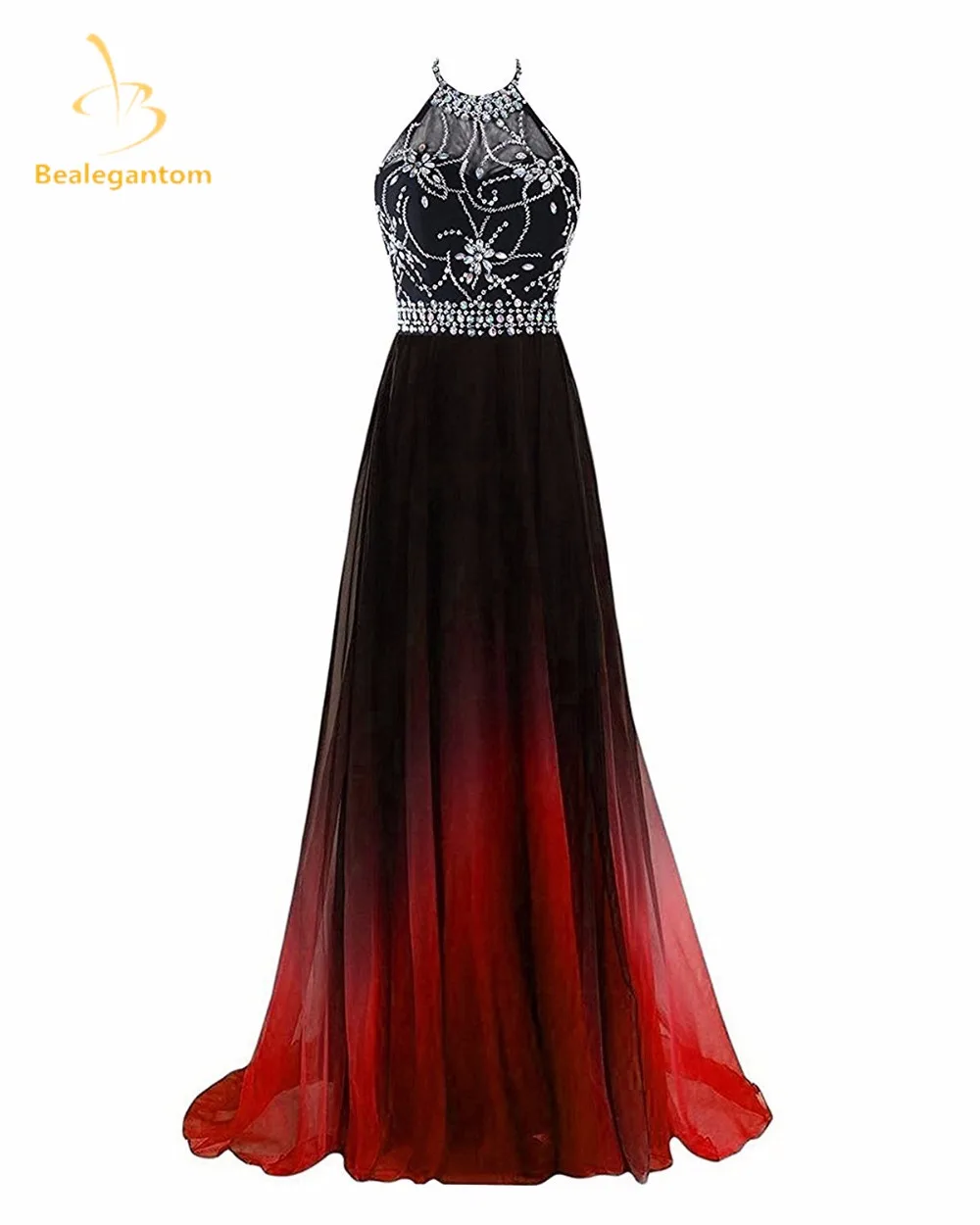 

Bealegantom Halter Gradient Prom Dresses 2019 With Long Chiffon Plus Size Ombre Evening Party Gowns Vestido Longo QA1231