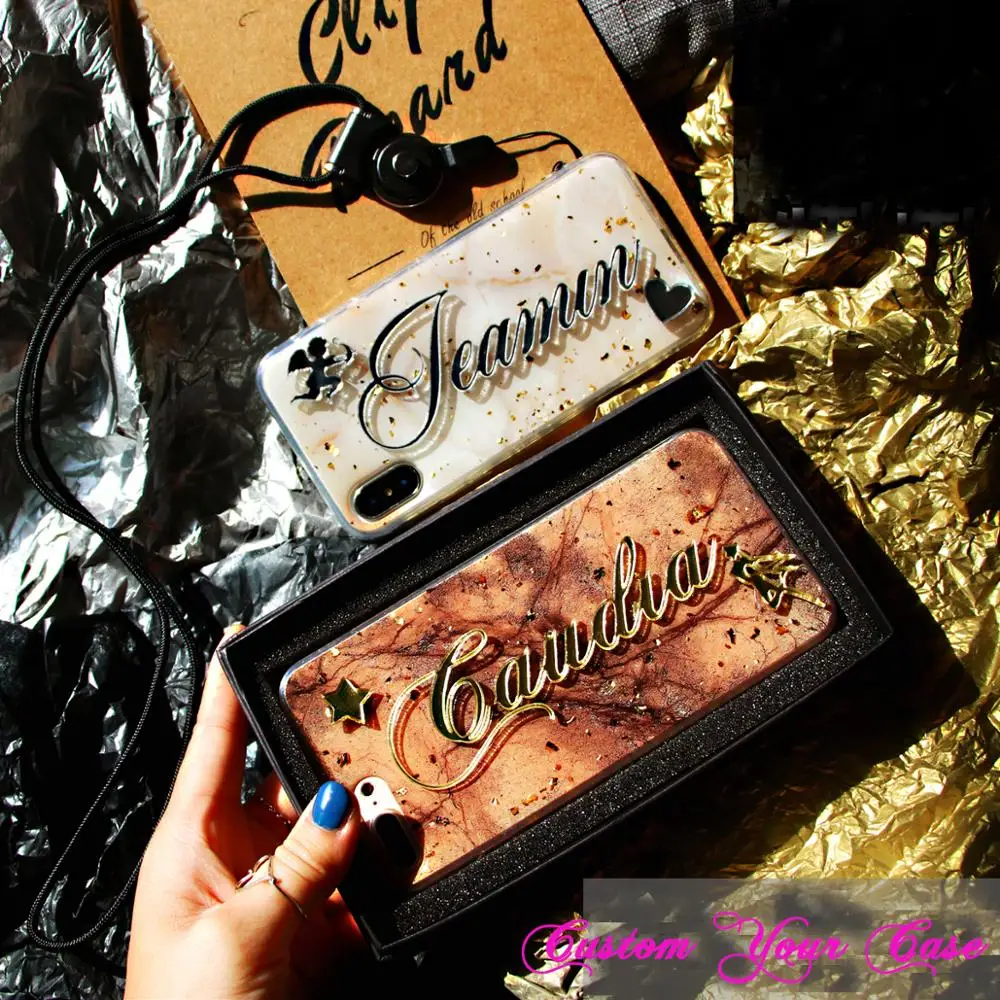 

for iPhone 6 6s 7 8 plus X XS MAX XR Luxury Glaring sparkle Unique Marble Custom name letter phone case cover