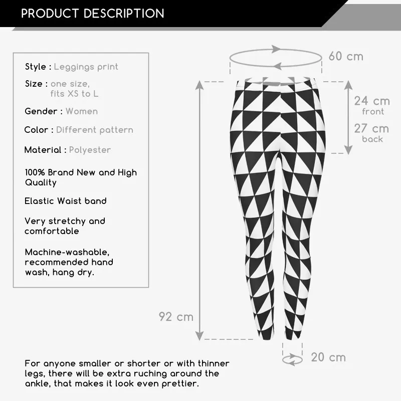 Черный, белый цвет треугольники Шут Леггинсы для женщин цифровой 3D шов печати полиэстер для модных платьев