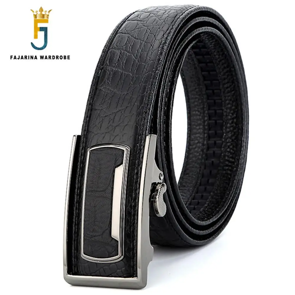 FAJARINA High Quality Men's Crocodile Pattern Genuine Leather Automatic Belts 3.5cm Width Black Cowhide Belts for Men N17FJ424