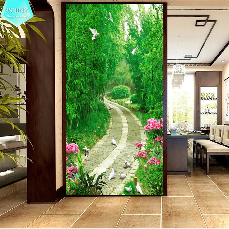 

PSHINY 5D DIY Diamond embroidery sale Forest Road Landscape pictures full Round rhinestone Diamond Painting cross stich