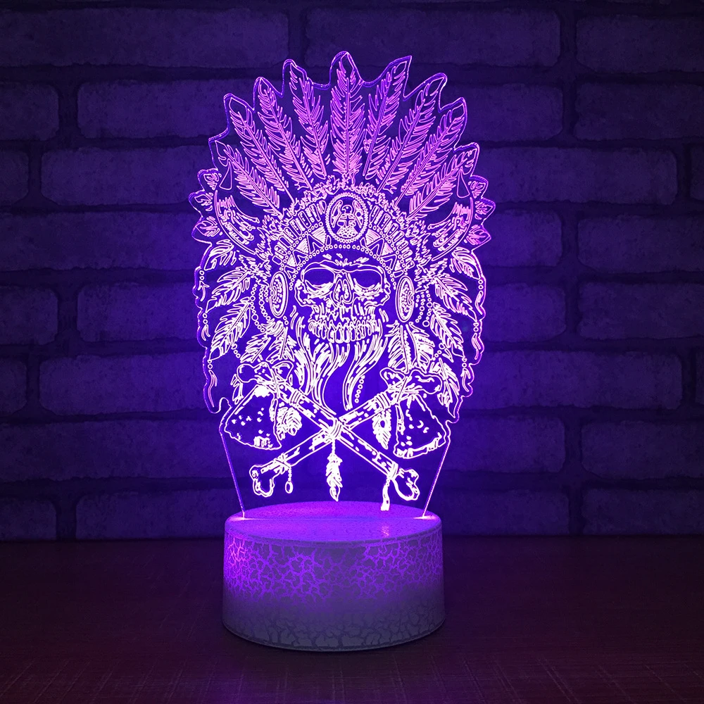 

Visual 3D Night Light 7 Color Change LED African Skull Headwear Shape Usb Table Lamp Decor Hallowmas Light Fixture Birthday Gift