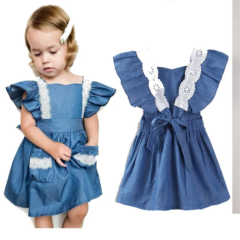 Girls dresses Baby Clothes Babies Lace Denim Dress Kids Girls Fashion