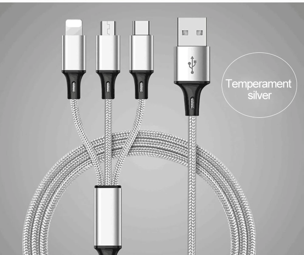 3 в 1 Micro USB кабель для Android USB TypeC кабели для мобильных телефонов 8Pin для iPhone 8X7 6 6S xs зарядное устройство кабели для быстрой зарядки шнур