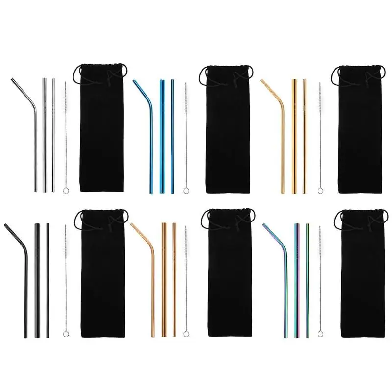 

Drinking Straws Reusable Stainless Steel Drinking Straws with Cleaner Brush Tube Straws Wedding Party Drinking Accessories new