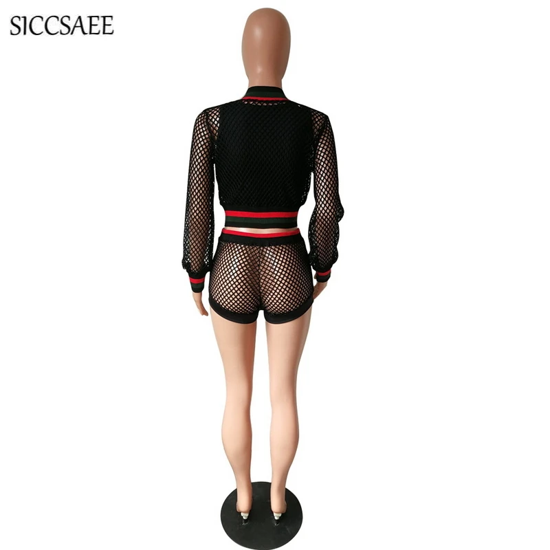 2018 Fall Black 3 Piece Set Mesh Crochet Sheer Short Sets For Women Tank Top Outfits Striped Printed Bike Shorts Sexy Club Wear 2018 Fall Black 3 Piece Set Mesh Crochet Sheer Short Sets For Women Tank Top Outfits Striped Printed Bike Shorts Sexy Club Wear
