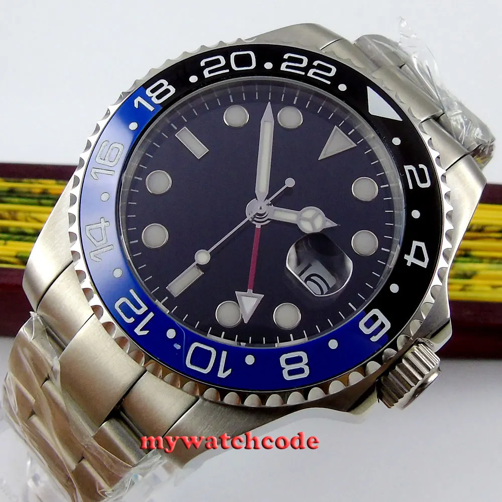 43mm bliger black sterile dial GMT Ceramic Bezel sapphire glass automatic mens watch 353 43mm bliger black sterile dial GMT Ceramic Bezel sapphire glass automatic mens watch 353