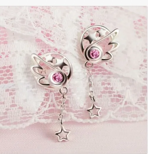 

Silver Earrings CardCaptor Sakura Kinomoto Card Captor Zircon Star Pendant New