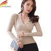 2022 New Sexy Deep V Neck Sweater Women's Pullover Casual Slim Bottoming Sweaters Female Elastic Cotton Long Sleeve Tops Femme ► Photo 1/6