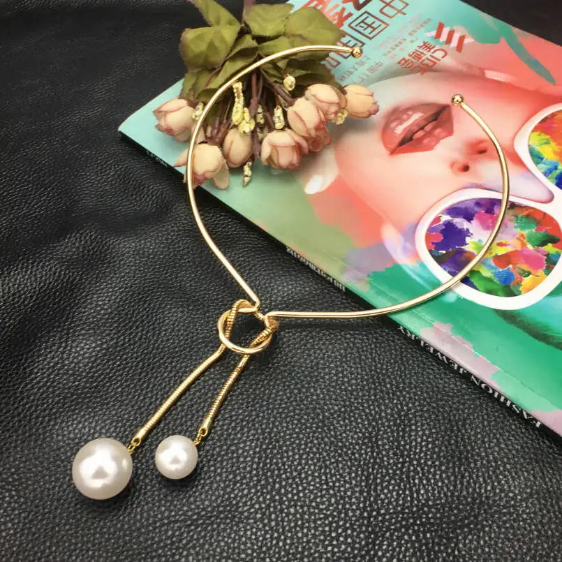 MANILAI простое крученое металлическое ожерелье из сплава с подвеской из искусственного жемчуга, Длинные подвески, ожерелье s для женщин, ювелирное изделие, Массивное колье - Окраска металла: Gold Necklaces
