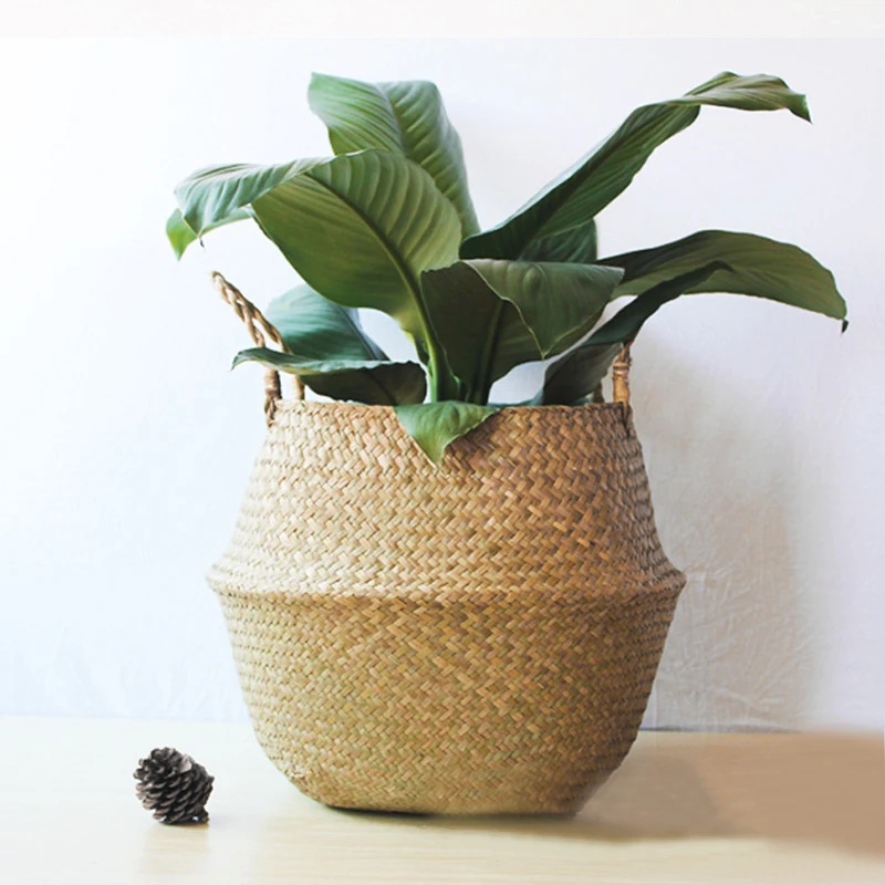 

eco-friendly Seagrass Belly Basket Storage Plant Pot Foldable Nursery Bag Room Decor