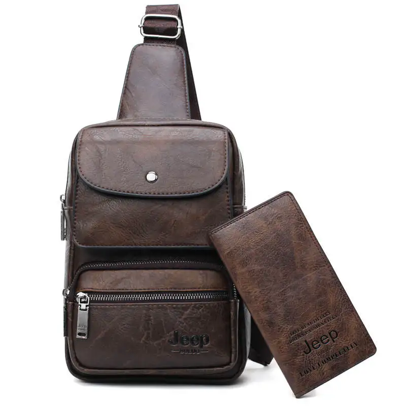 Мужская заплечная сумка из спилка jeep buluo, оранжевая однолямочная сумка, комплект из сумки и длинного кошелька, сумка для путешествий, сумка в стиле унисекс, все сезоны - Цвет: 686-8888 brown