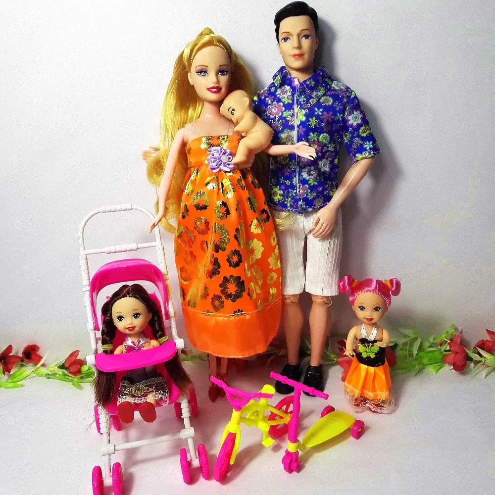 Игрушки для всей семьи куклы на 5 человек костюмы 1 мамы/1 Папа/2 маленькой девочки
