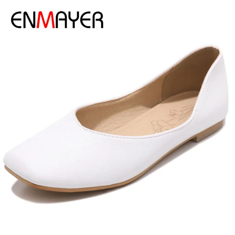

ENMAYER White Shoes Woman Loafers Flats Big Size 34-47 Shallow Flat Round Toe Slip-on Casual Shoes Office Ladies Party Wedding
