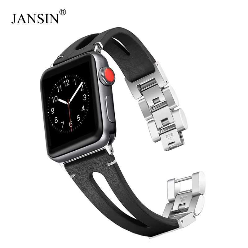 JANSIN Винтаж Кожаный браслет для мм Apple Watch 42mm 38 мм повседневное мужской и женский универсальный ремешок Мм 44 40 мм серии 1 2 3 4