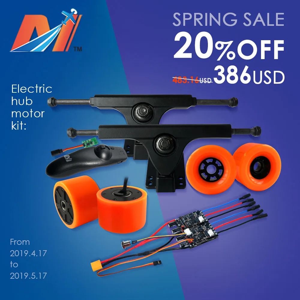 ^*Best Offers Maytech Spring Sale 20%OFF 90mm skateboard hub motor kit dual ESC electric longboard remote controller