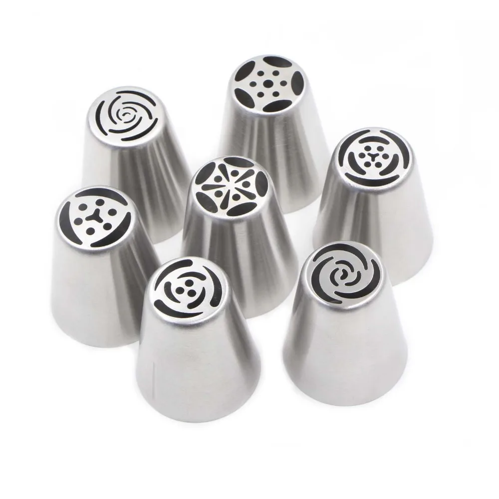 

Baking 7Pcs/Set Stainless Steel Russian Nozzles Fondant Icing Piping Tips Set Pastry Nozzles Cake Decorating Tools Flower Shaped