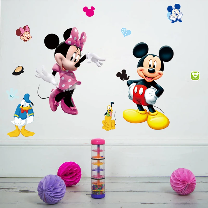 Disney Mickey Mouse Cartoon Wall Stickers For Nursery Kids Bedroom Decorations Home Decor Wall Art Comic Animals Mural Decals