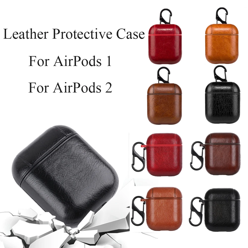 

1PC Genuine Leather Hook Case For AirPods 1/2 Vintage Matte Luxury Protective Storage Bag Red Black Brown Earphone Accessories
