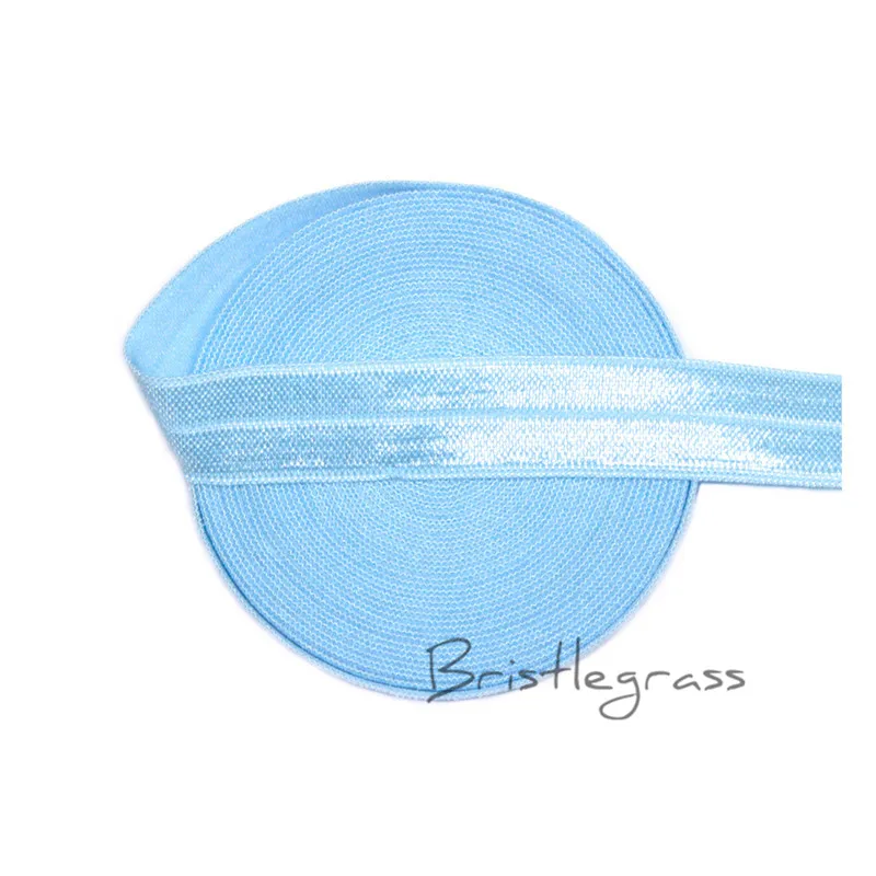 

BRISTLEGRASS 5 Yard 5/8" 1.5cm Blue Topaz Solid FOE Foldover Elastics Spandex Satin Kids Hairband Headband Lace Trim DIY Sewing