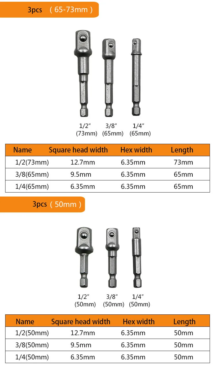 3 шт./компл. цвет 1/4 "3/8" 1/2 "сталь гнездо адаптера шестигранным хвостовиком набор расширение сверла бар Hex Набор бит механические инструменты