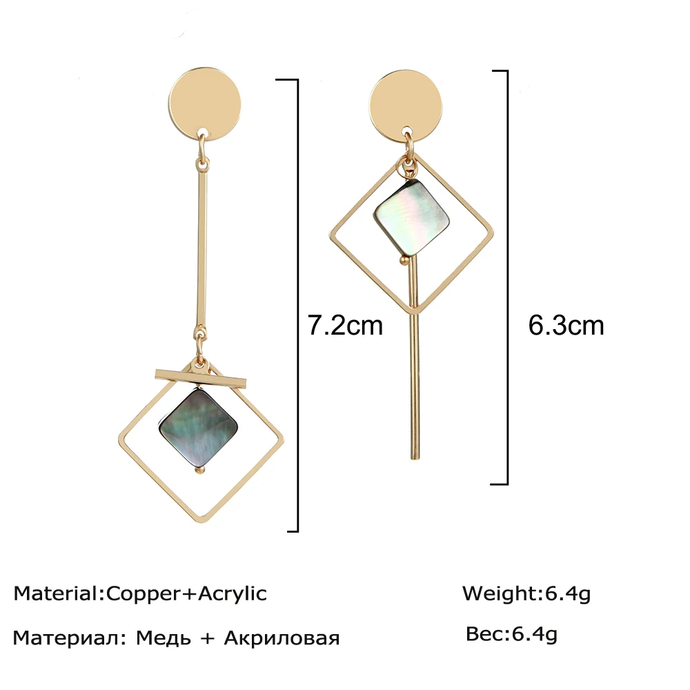 Простые ассиметричные серьги для женщин, акриловые серьги, Золотые круглые квадратные геометрические серьги в Корейском стиле, модные серьги