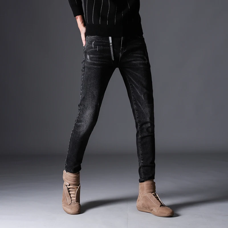 Демисезонный джинсы мужской сплошной Цвет Хлопок Slim Fit Брюки Для мужчин; поцарапанные высокая эластичность мягкие удобные брюки Размеры 28 36
