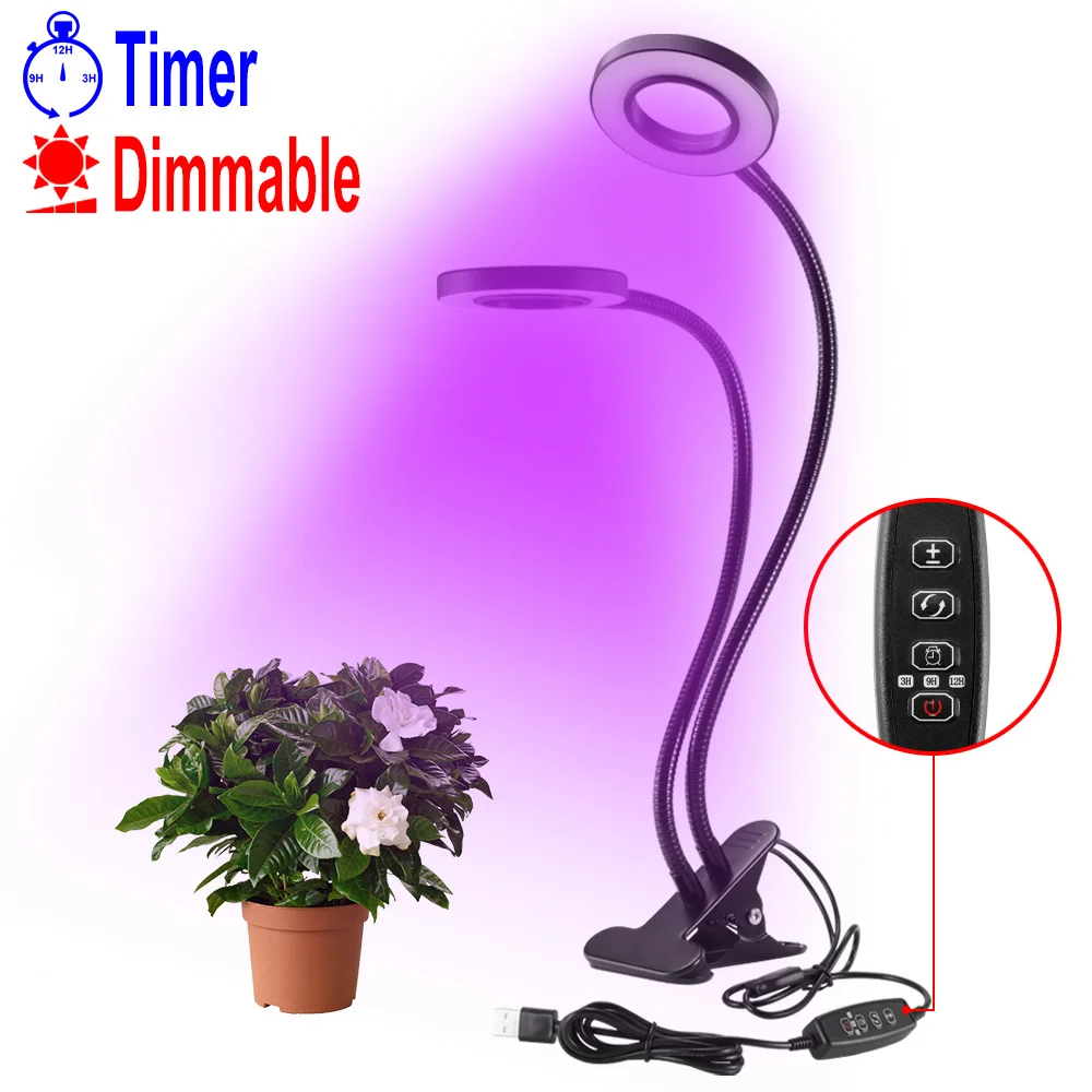 Flexible 15W 48 LED Plant Grow Light 6 Brightness Levels Clip Design with Timer Lighting Vegetable and Flower for Greenhouse