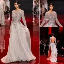 Auf Verkauf Stil Abendkleider Durchsichtig Backless Chiffon Abendkleider Langarm Formale Partei-abschlussball-kleider