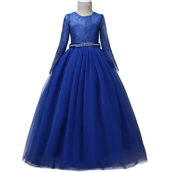 

Kids White Wedding Flower Girls Dress Autumn Winter Girls Long Sleeve Party Dress Girl Princess Dress for 4 6 8 10 12 14 Years