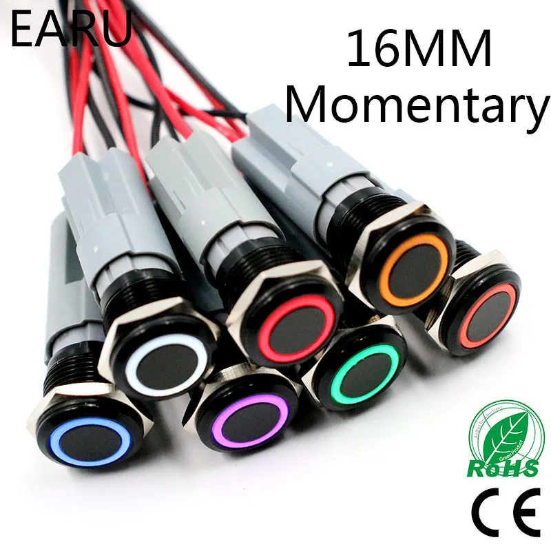 

16mm LED Momentary Waterproof Stainless Steel Metal Doorbell Bell Horn Push Button Switch Car Auto Engine PC Power Start Starter